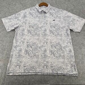 American Fit Mens XL Topographic Map Print Performance Golf Polo  White Black